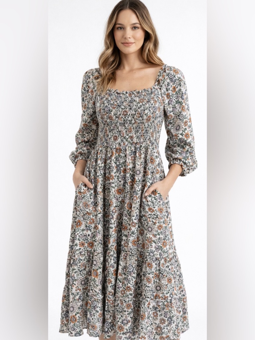 NATURAL LIFE Floral Smocked Maxi Dress XL